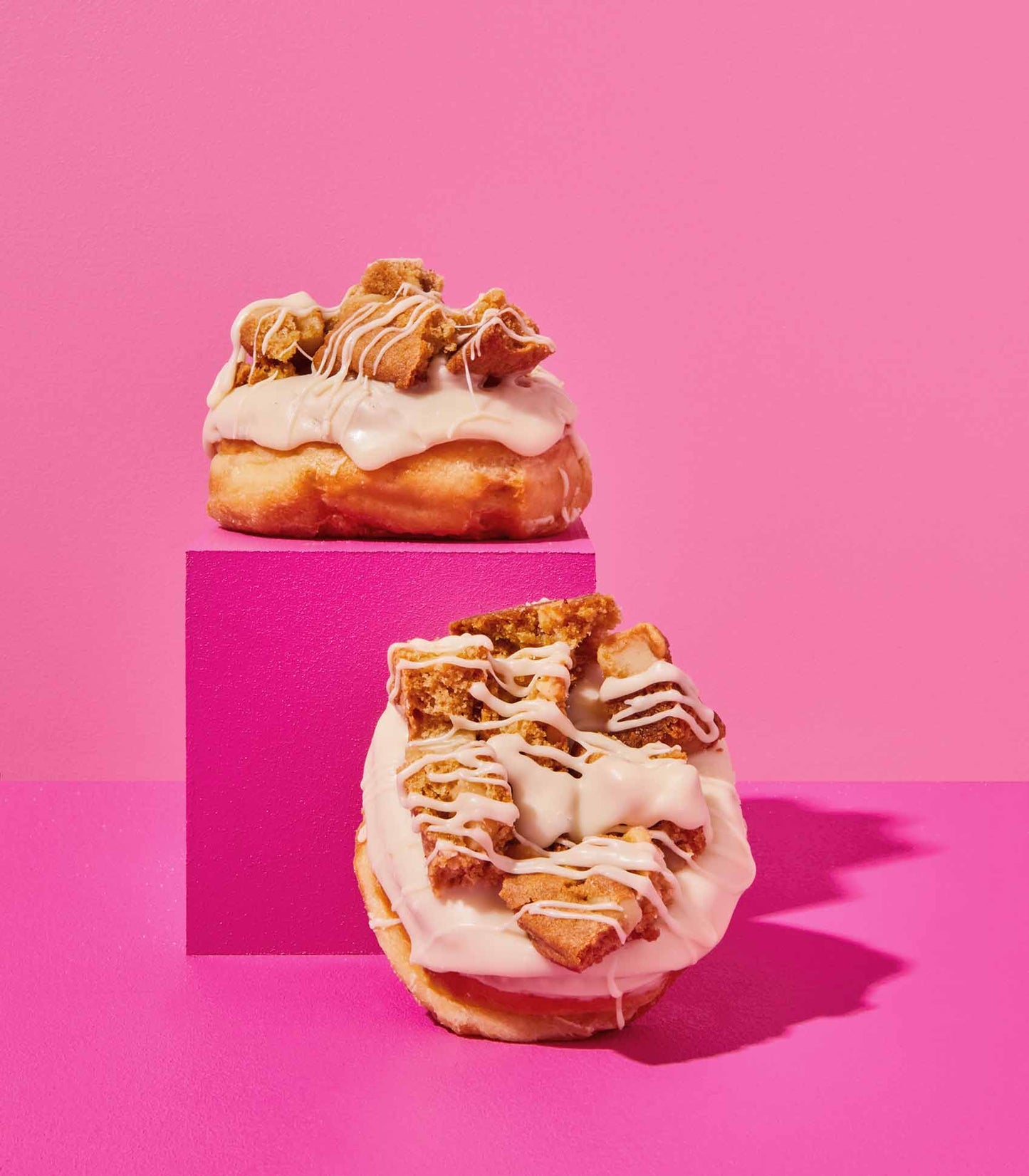 DOE Donuts 2 on pink cubes weekly special Cookie Crumb flavour