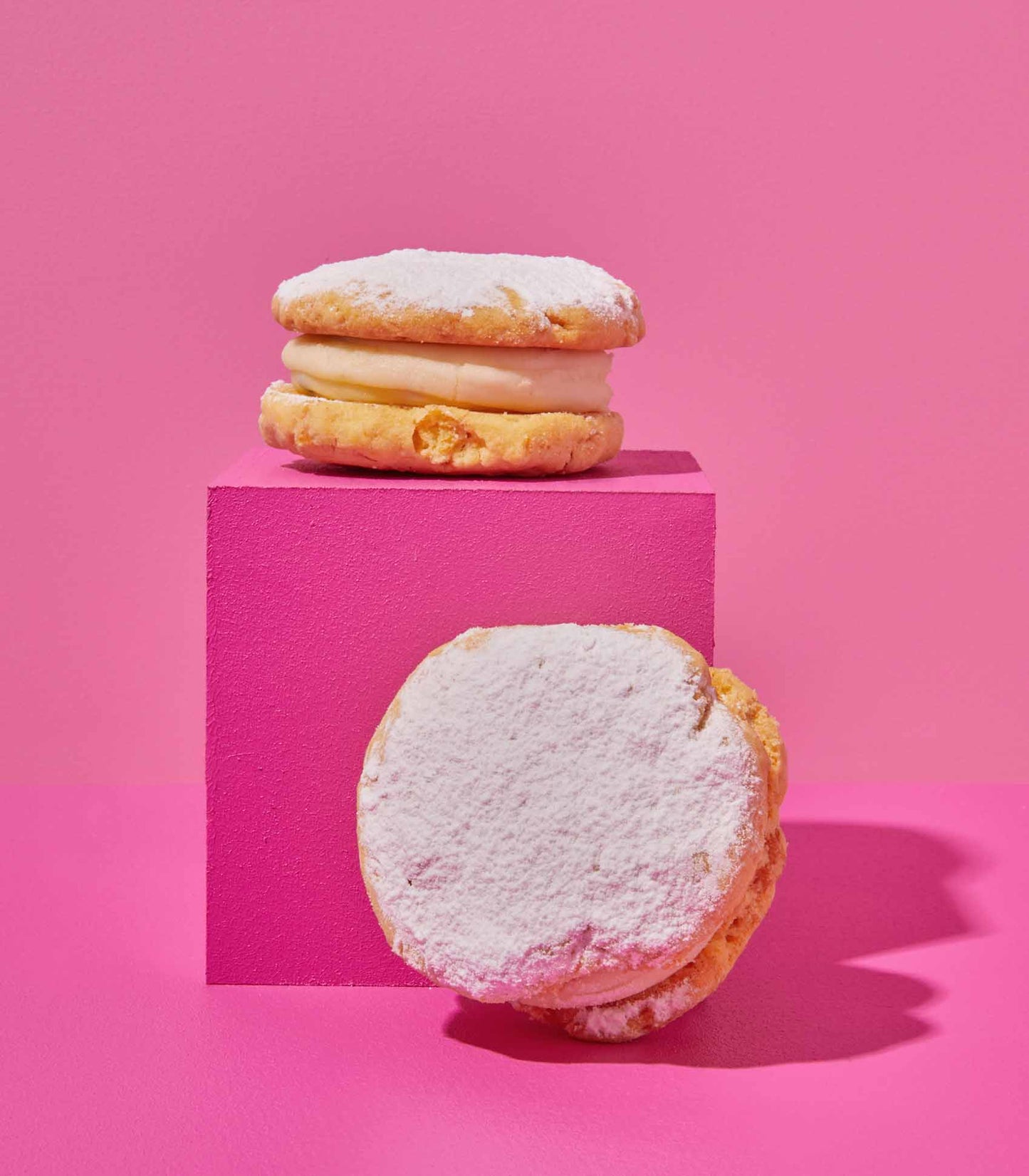 DOE Donuts cookies stacked on a pink box pashghan flavour