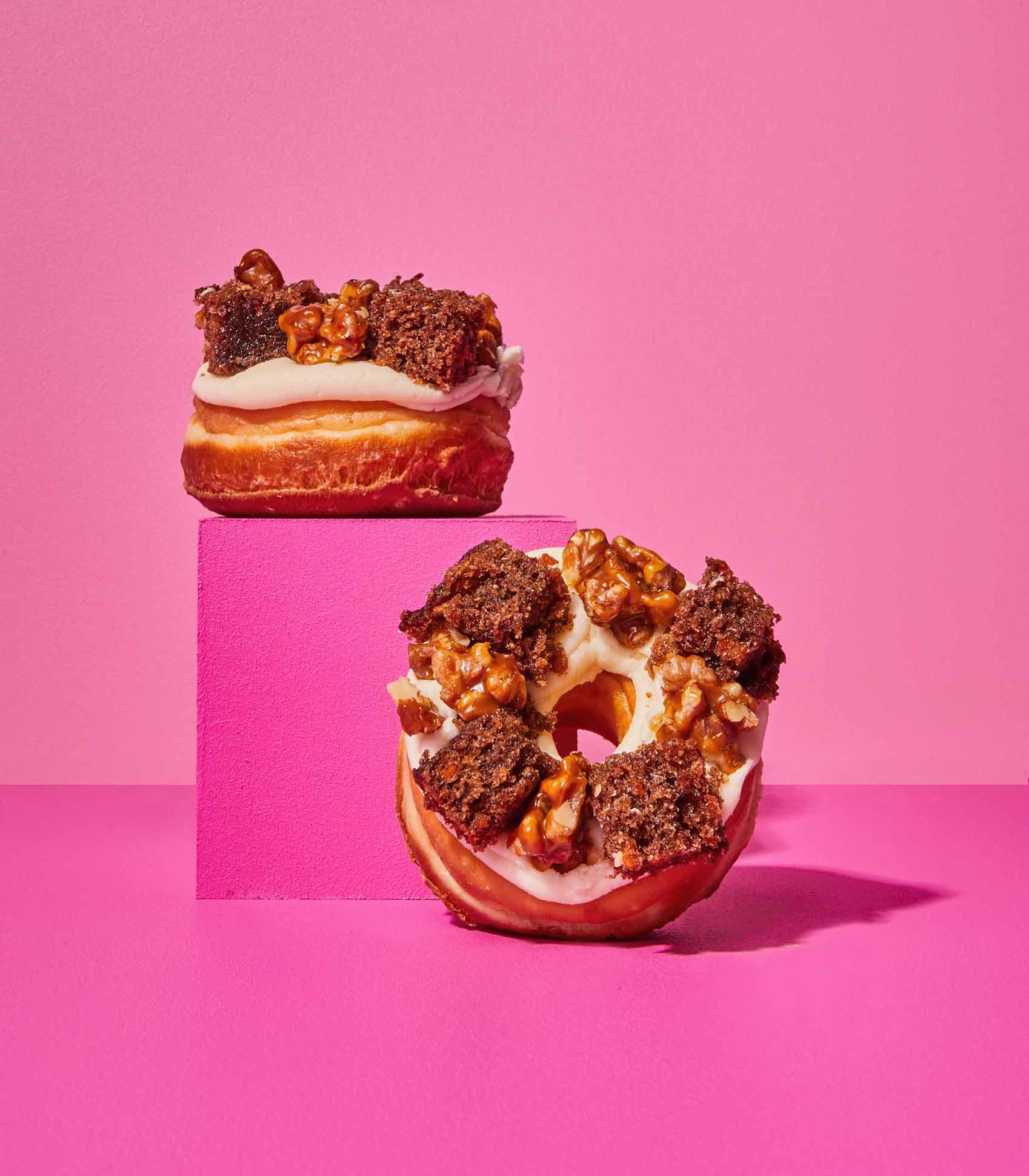 DOE Donuts 2 on pink cubes weekly special Carrot Cake flavour