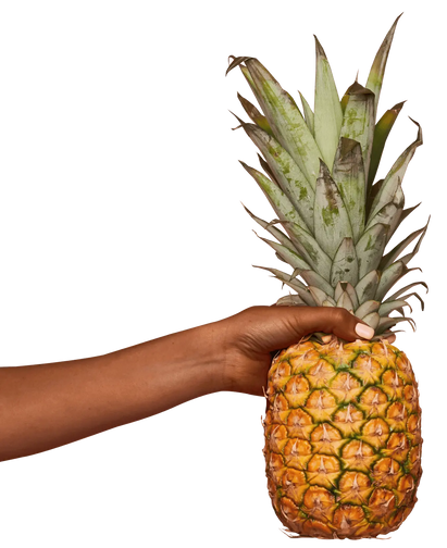 DOE Donuts a hand holding a whole pineapple